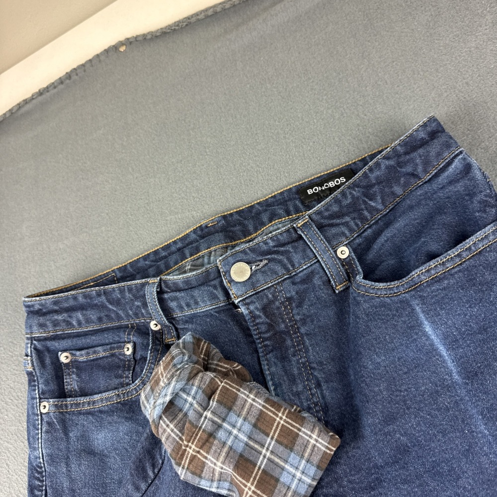 Bonobos Flannel Lined Jeans Men's 32x34 (Fits 33x33) Blue Dark Wash Tailored Fit